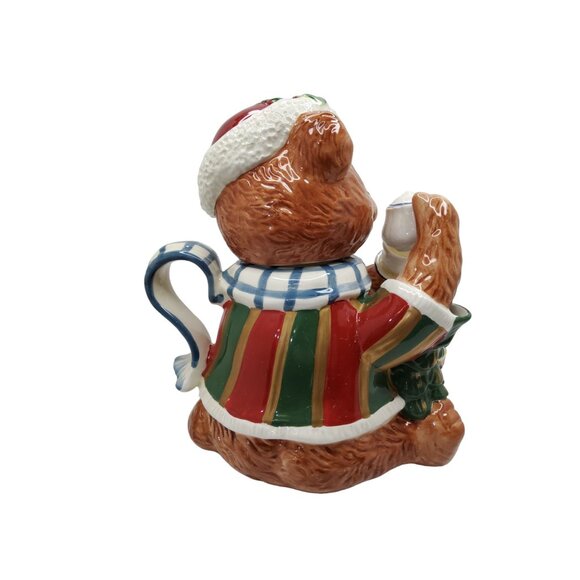 Vtg Cracker Barrel Ceramic Santa Teddy Bear ChristmasTeapot Hand Painted, with b - Picture 4 of 8
